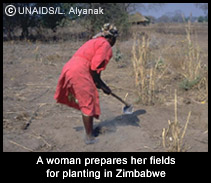 A woman prepares her fields for planting in Zimbabwe